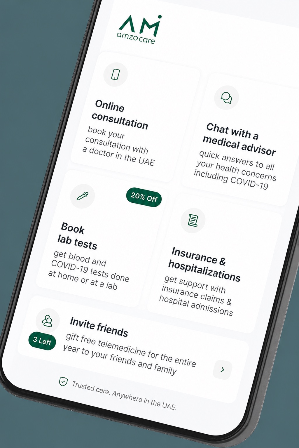 Amzo Care insurance policy details screen